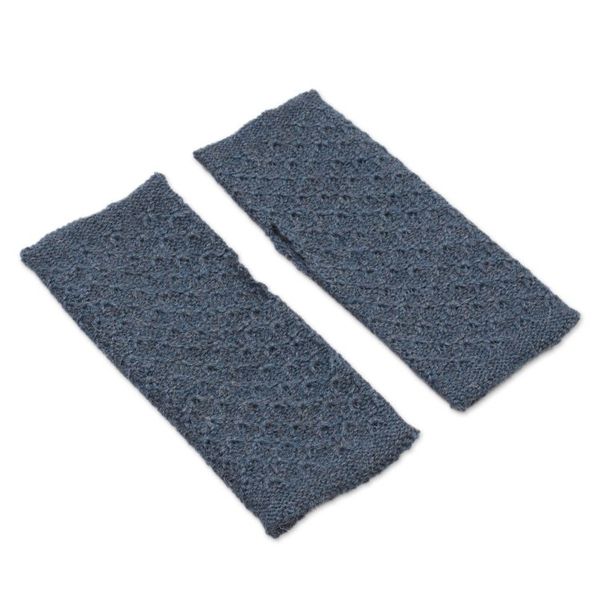 Alternate image for Patterned 100 Baby Alpaca Fingerless Mitts in Teal Gossamer Teal