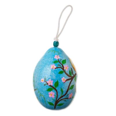 Alternate image for Blue Dried Gourd Birdhouse with Bird on a Flowering Tree Daybreak Courtyard