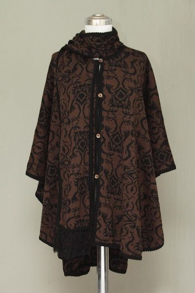 Alternate image for Hand Made Womens Alpaca Wool Blend Ruana Cloak Piura Flora