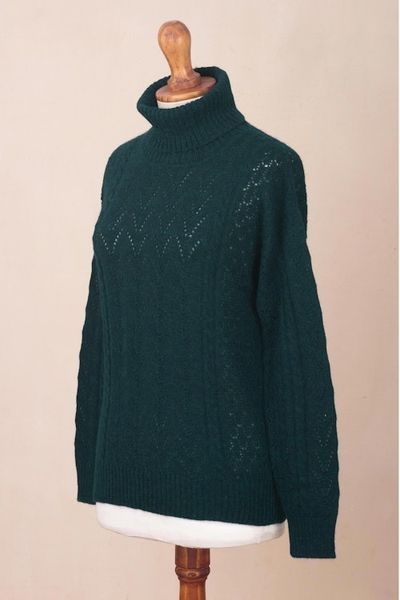 Alternate image for Forest Spruce Teal Baby Alpaca Turtleneck Sweater Sweet Teal Warmth
