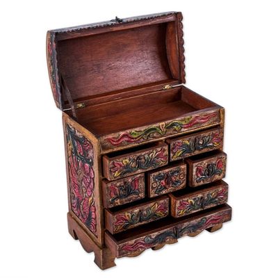Alternate image for Unique Leather and Wood Bird Jewelry Box Bright Hummingbird
