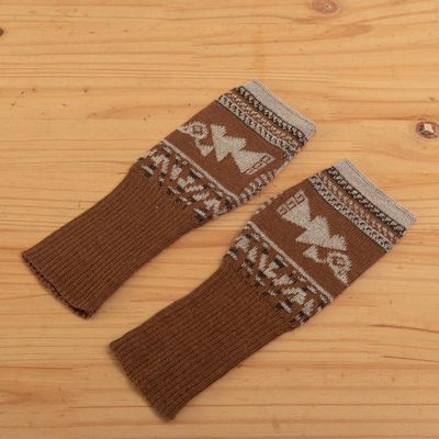 Alternate image for Chancay Motif Fingerless Gloves Chancay Icons in Burnt Sienna
