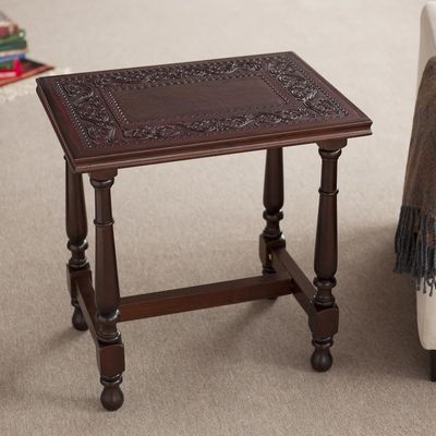 Alternate image for Vine Motif Leather and Wood Accent Table from Peru Vines of Autumn