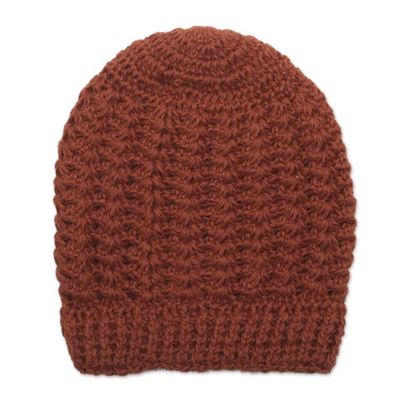 Alternate image for Hand Crocheted Burnt Sienna 100 Alpaca Hat Burnt Sienna Stars Align