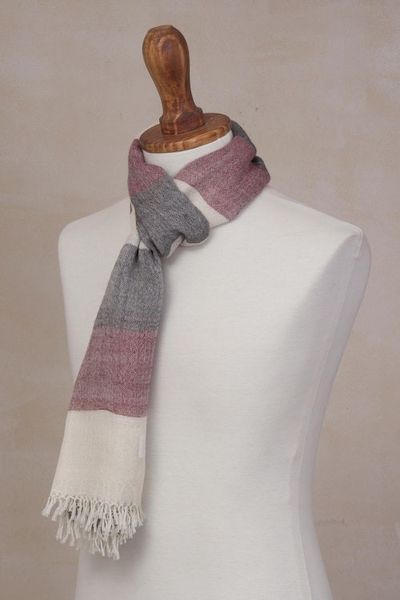 Alternate image for 100 Alpaca Wool Dark Red Off White and Black Striped Scarf Favorite Cabernet