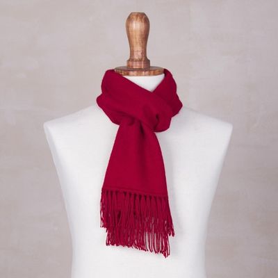Alternate image for Handcrafted Alpaca Wool Blend Solid Scarf Apple Red