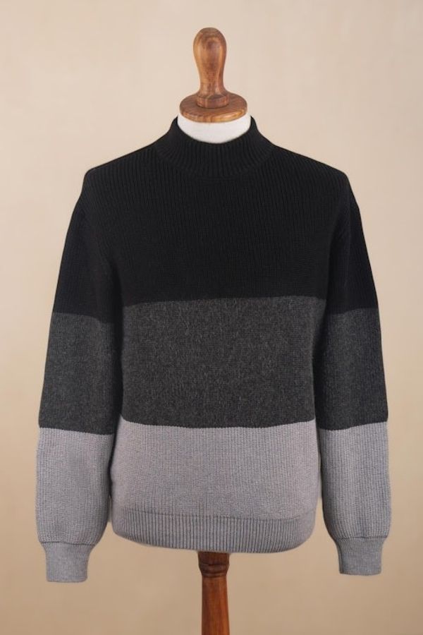 Alternate image for Mens Blac Grey Baby Alpaca Blend Sweater Peru Peru in Three