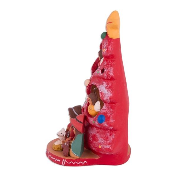 Alternate image for Ceramic Christmas Nativity Scene in Red from Peru Birth Beneath the Red Tree