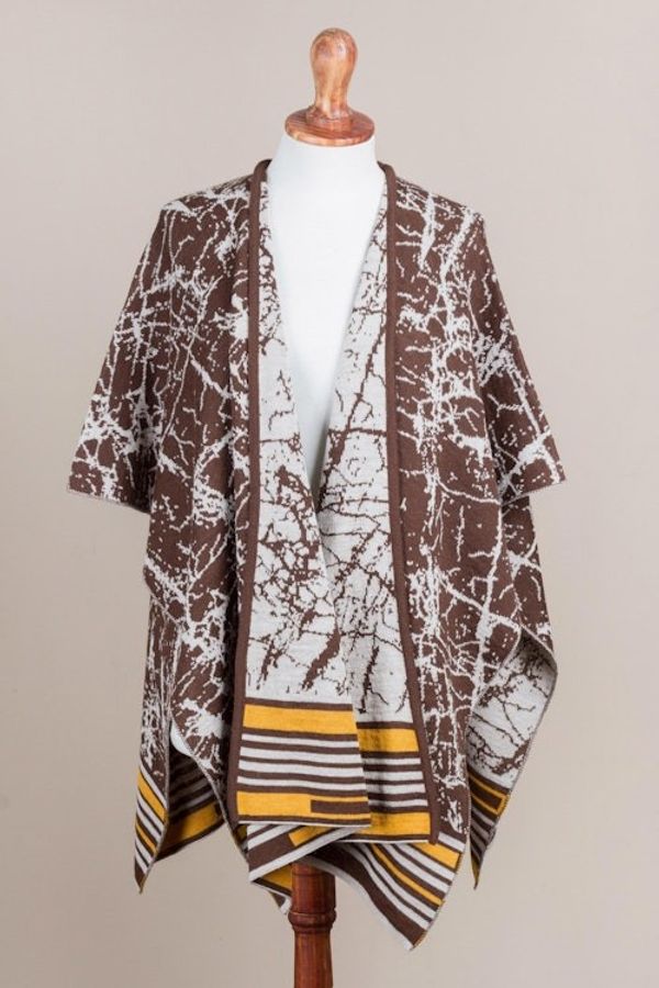 Alternate image for Reversible Alpaca Blend Ruana in Mahogany from Peru Mahogany Woods