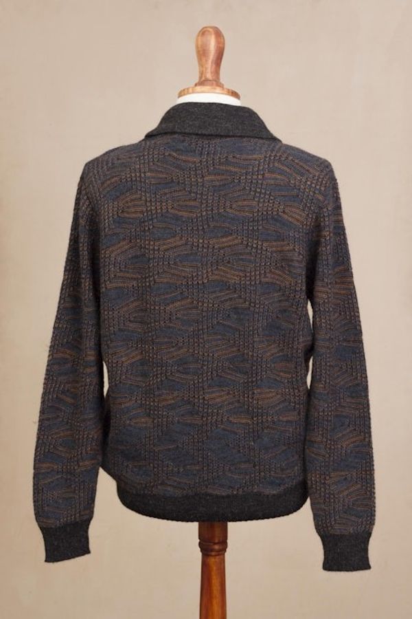 Alternate image for Azure and Sunrise Mens 100 Alpaca Cardigan from Peru Warm Waves