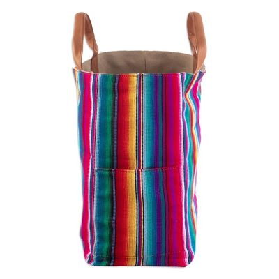 Alternate image for Striped Cotton Reversible Tote Bag with Leather Handles Inca Flair
