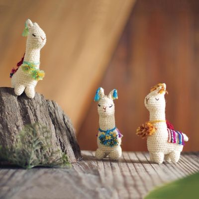 Alternate image for Hand Crocheted Wool Llama Ornaments Set of 3 Little Llamas