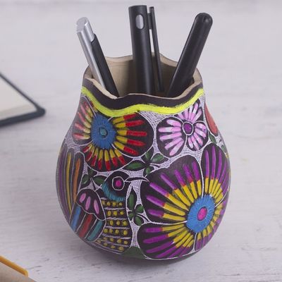 Alternate image for Colorful Bird and Flowers Hand Painted Gourd Desk Accessory Whistle While You Work