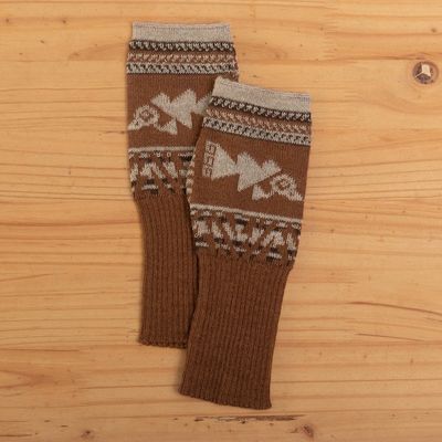 Alternate image for Chancay Motif Fingerless Gloves Chancay Icons in Burnt Sienna