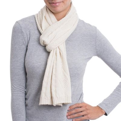 Alternate image for 100 Alpaca Knit Wrap Scarf in Alabaster from Peru Alabaster Diamonds