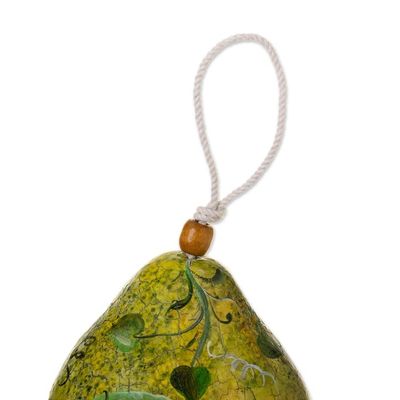 Alternate image for Hand Painted Bluebird Motif Dried Gourd Birdhouse from Peru Green Frog Pond