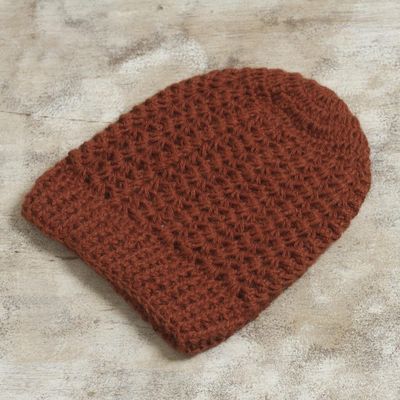 Alternate image for Hand Crocheted Burnt Sienna 100 Alpaca Hat Burnt Sienna Stars Align