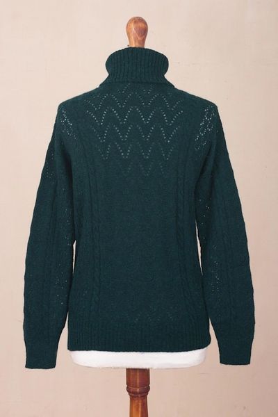 Alternate image for Forest Spruce Teal Baby Alpaca Turtleneck Sweater Sweet Teal Warmth