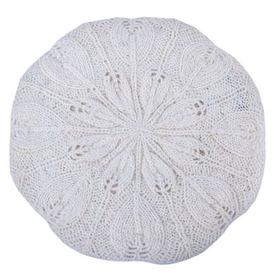 Alternate image for Hand Knit Andean 100 Alpaca Womens Beret in Ivory Ivory Leaves