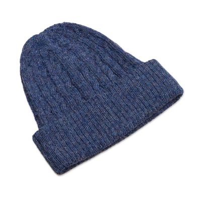 Alternate image for Indigo Blue 100 Alpaca Soft Cable Knit Hat from Peru Comfy in Dark Blue