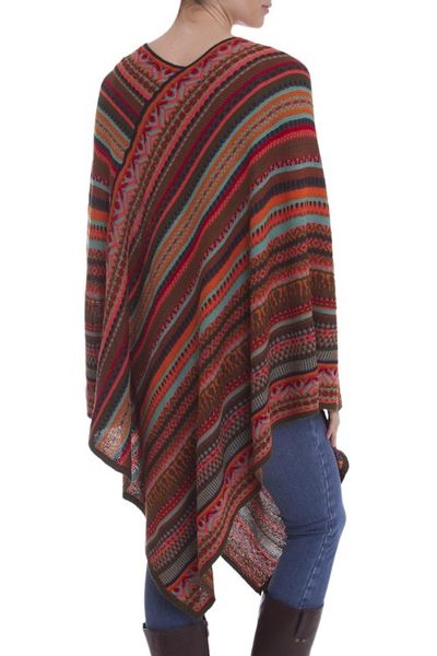 Alternate image for Red and Multi-Color Striped Acrylic Knit Poncho Rivers of Red