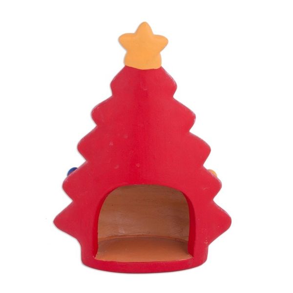 Alternate image for Ceramic Christmas Nativity Scene in Red from Peru Birth Beneath the Red Tree