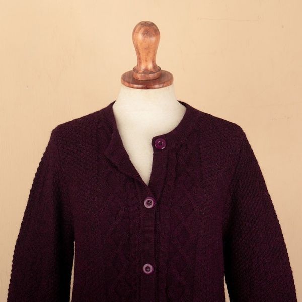 Alternate image for Knit Soft 100 Alpaca Button-Up Sweater in Bordeaux Hues Bordeaux Bonds