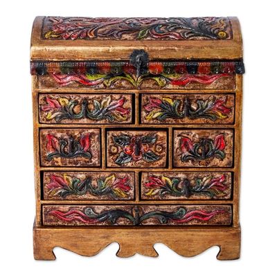 Alternate image for Unique Leather and Wood Bird Jewelry Box Bright Hummingbird