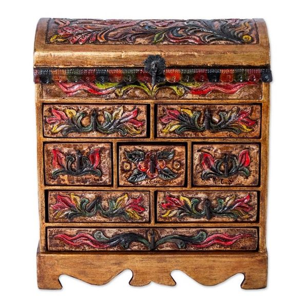 Alternate image for Unique Leather and Wood Bird Jewelry Box Bright Hummingbird