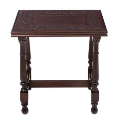 Alternate image for Vine Motif Leather and Wood Accent Table from Peru Vines of Autumn