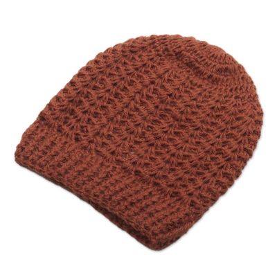 Alternate image for Hand Crocheted Burnt Sienna 100 Alpaca Hat Burnt Sienna Stars Align