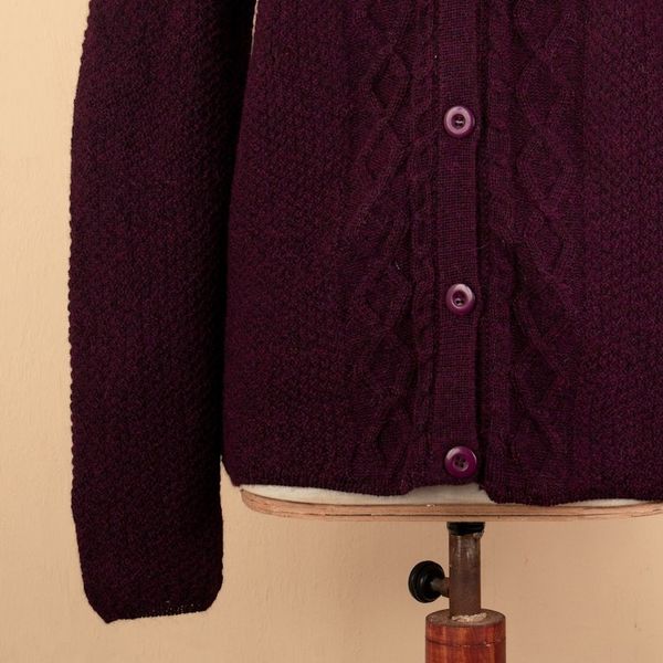 Alternate image for Knit Soft 100 Alpaca Button-Up Sweater in Bordeaux Hues Bordeaux Bonds