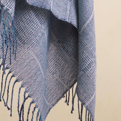 Alternate image for Powder Blue Patterned Handwoven Baby Alpaca Shawl Whispering Blue
