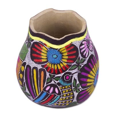 Alternate image for Colorful Bird and Flowers Hand Painted Gourd Desk Accessory Whistle While You Work
