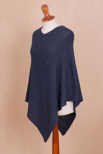 Alternate image for Knit Indigo 100 Alpaca Poncho from Peru Enchanted Evening in Indigo
