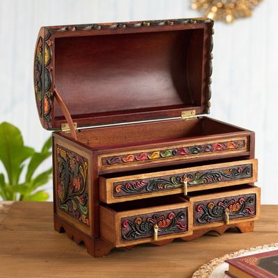 Alternate image for Multicolor Wood and Leather Jewelry Box from Peru Antique Treasure