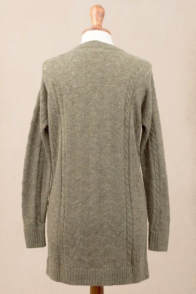 Alternate image for Cable Knit Baby Apaca Blend Cardigan in Olive from Peru Comfortable Charm in Olive
