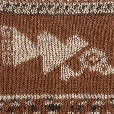 Alternate image for Chancay Motif Fingerless Gloves Chancay Icons in Burnt Sienna