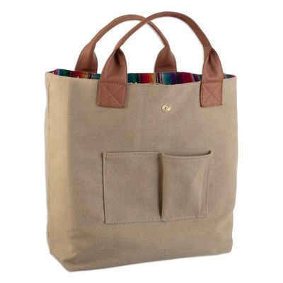 Alternate image for Striped Cotton Reversible Tote Bag with Leather Handles Inca Flair