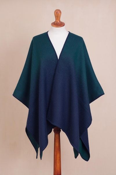 Alternate image for Reversible Alpaca Blend Ruana in Navy and Kelly Green Andean Vistas