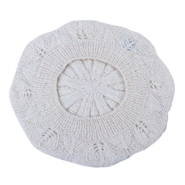 Alternate image for Hand Knit Andean 100 Alpaca Womens Beret in Ivory Ivory Leaves