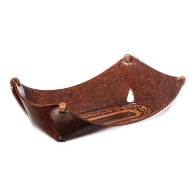 Alternate image for Leather Catch All Handcrafted in Peru of Tooled Leather Brown Lasso Labyrinth