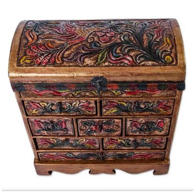 Alternate image for Unique Leather and Wood Bird Jewelry Box Bright Hummingbird