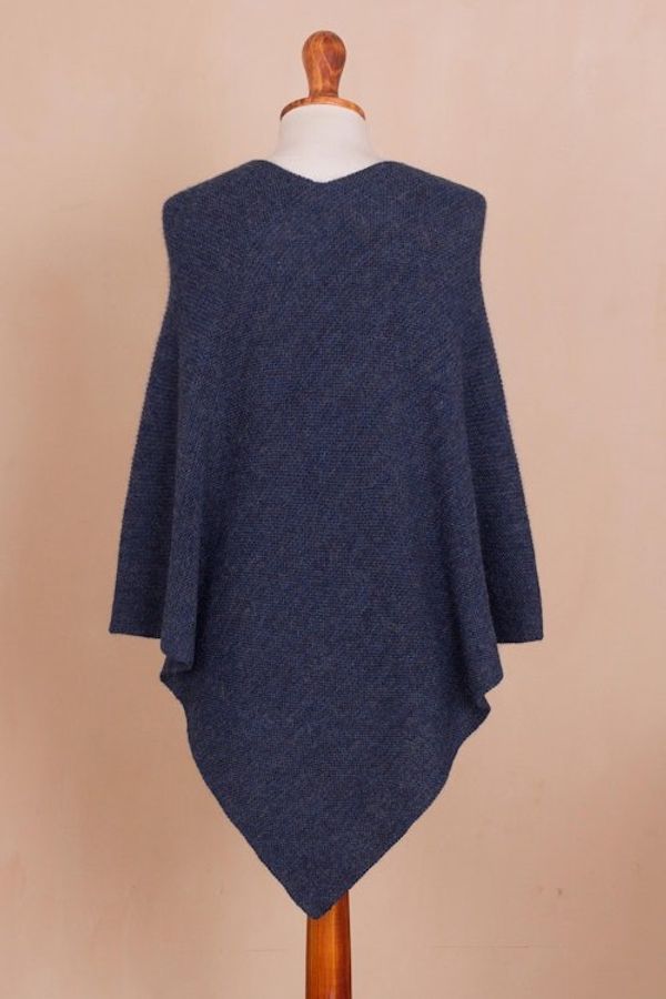 Alternate image for Knit Indigo 100 Alpaca Poncho from Peru Enchanted Evening in Indigo