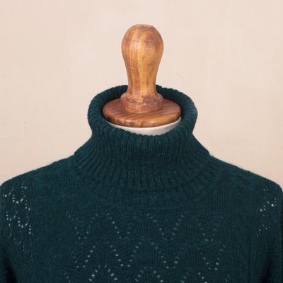 Alternate image for Forest Spruce Teal Baby Alpaca Turtleneck Sweater Sweet Teal Warmth