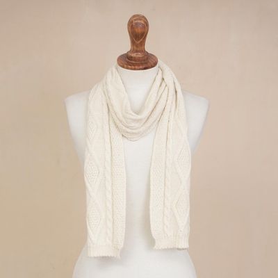 Alternate image for 100 Alpaca Knit Wrap Scarf in Alabaster from Peru Alabaster Diamonds