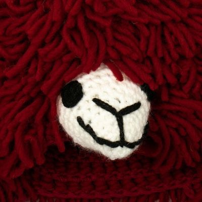 Alternate image for Furry Red Llama Beanie Hat from Peru Smiling Llama