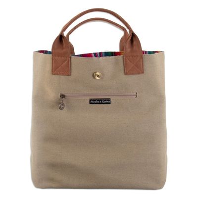 Alternate image for Striped Cotton Reversible Tote Bag with Leather Handles Inca Flair