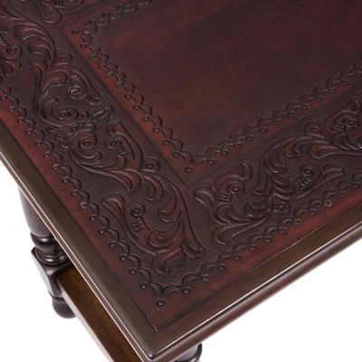 Alternate image for Vine Motif Leather and Wood Accent Table from Peru Vines of Autumn