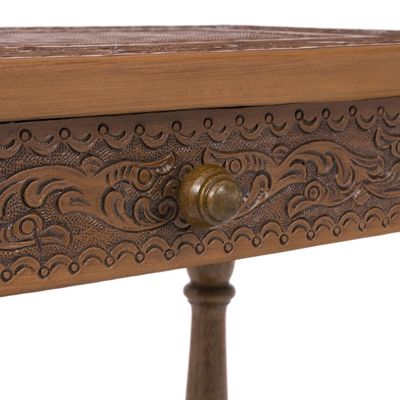 Alternate image for Traditional Leather Wood End Table Andean Elegance